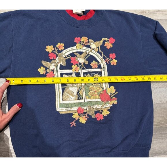 Vintage 90s Morning Sun Autumn Home is where the Cat is Sweatshirt Size Medium - Picture 4 of 9